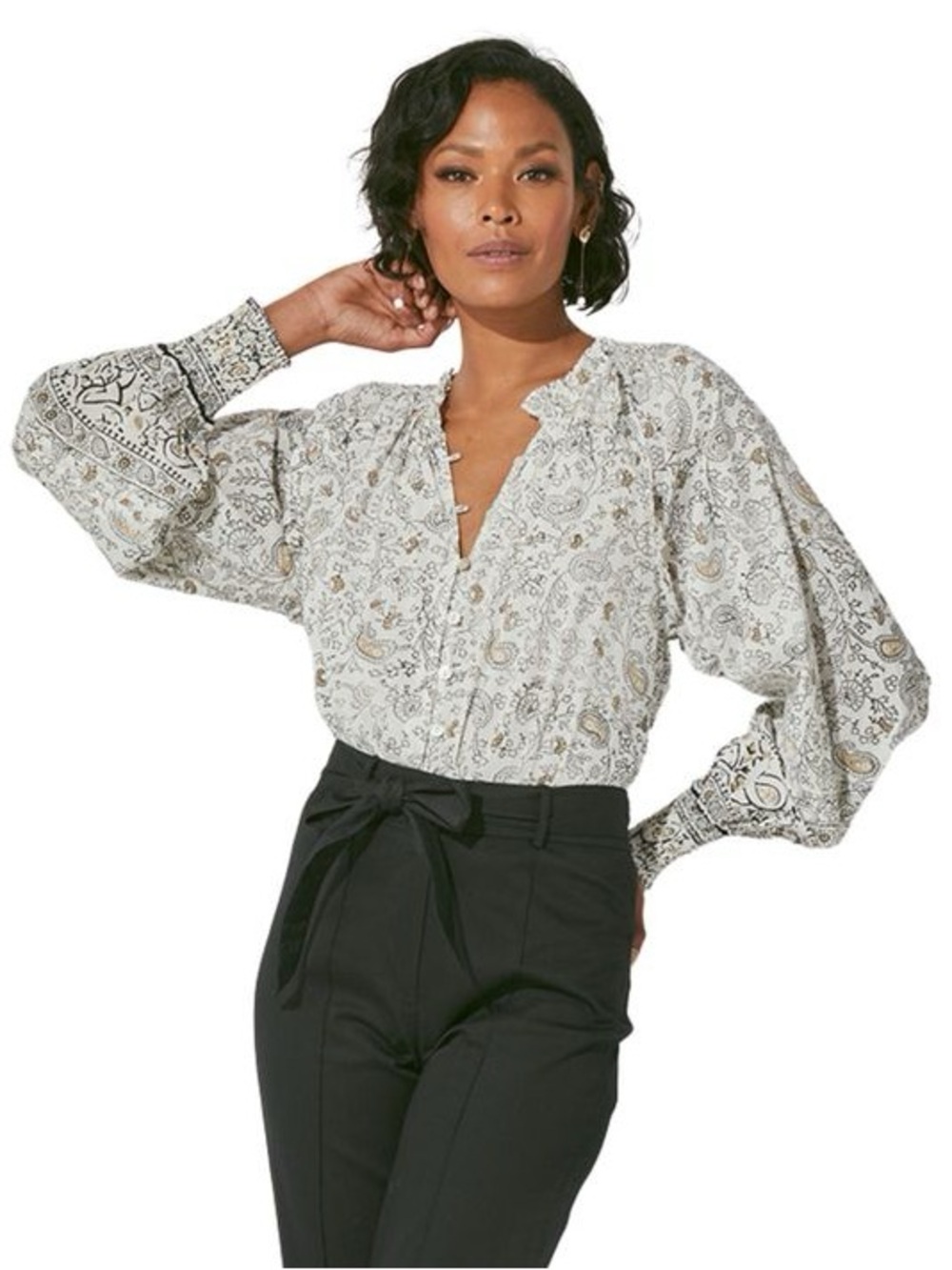 Cleobella Ivy Paisley Floral Peasant Puff Sleeve Blouse Medium